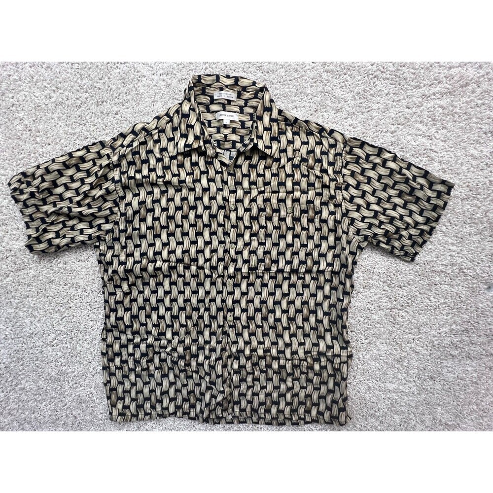 VTG Pierre Cardin Shirt Mens X Large Brown Short Sleeve Button Up